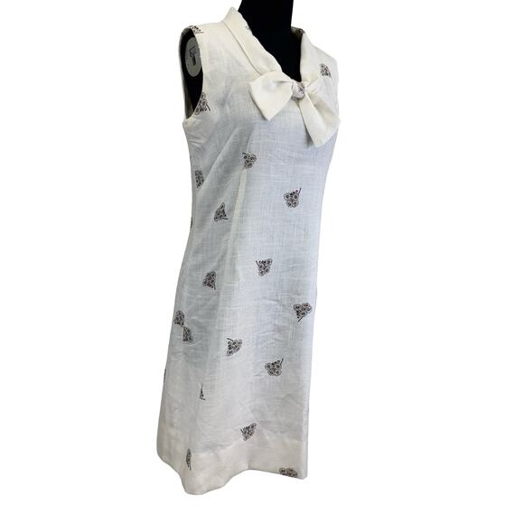 Vintage 1970s Linen Bow Collar Dress with Brown Floral Print – Size M - Picture 8 of 16